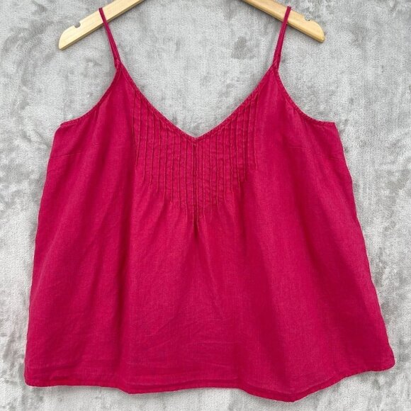 Boden Fuchsia Pink 100% Linen Pleat Front Camisole Tank Top V Neck - Picture 1 of 9